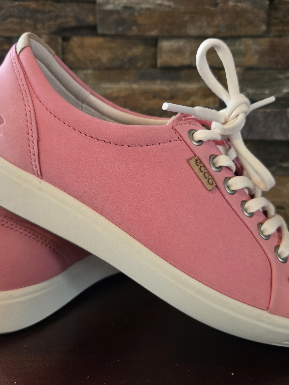 Ecco Pink Leather Sneakers with White Laces Soft 7